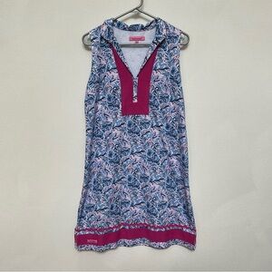 Simply Southern Pink, Blue Leaf Print Collared Tunic Dress Size L Preppy